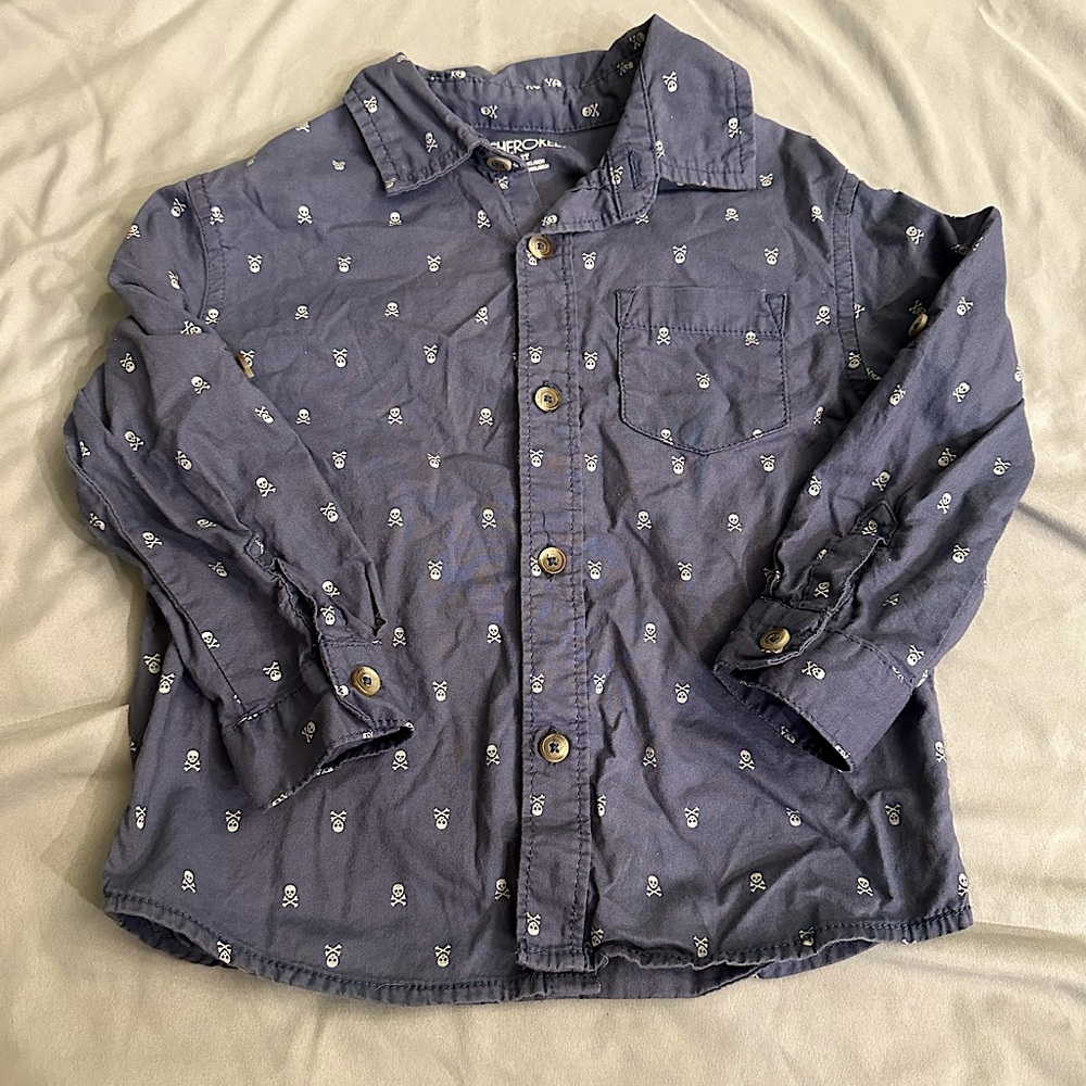 Cherokee - Printed Button Down - Blue & White - Sz: 3T